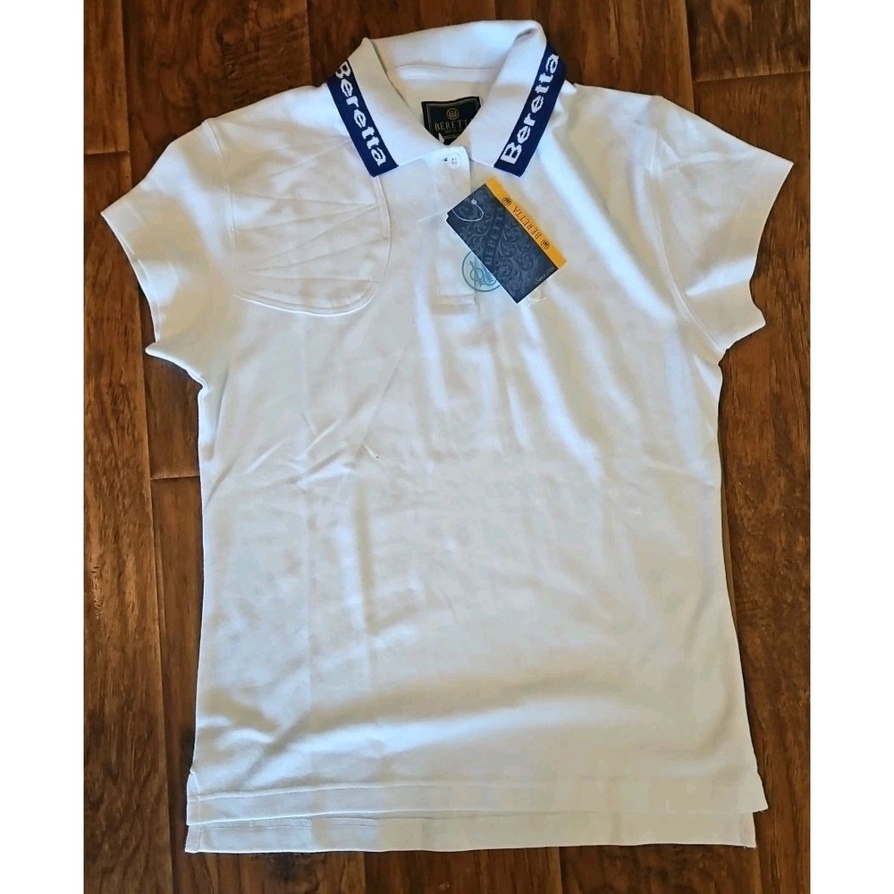 BERETTA NWT White Polo Shirt Short Sleeve Women's Cotton USA MediumNWT